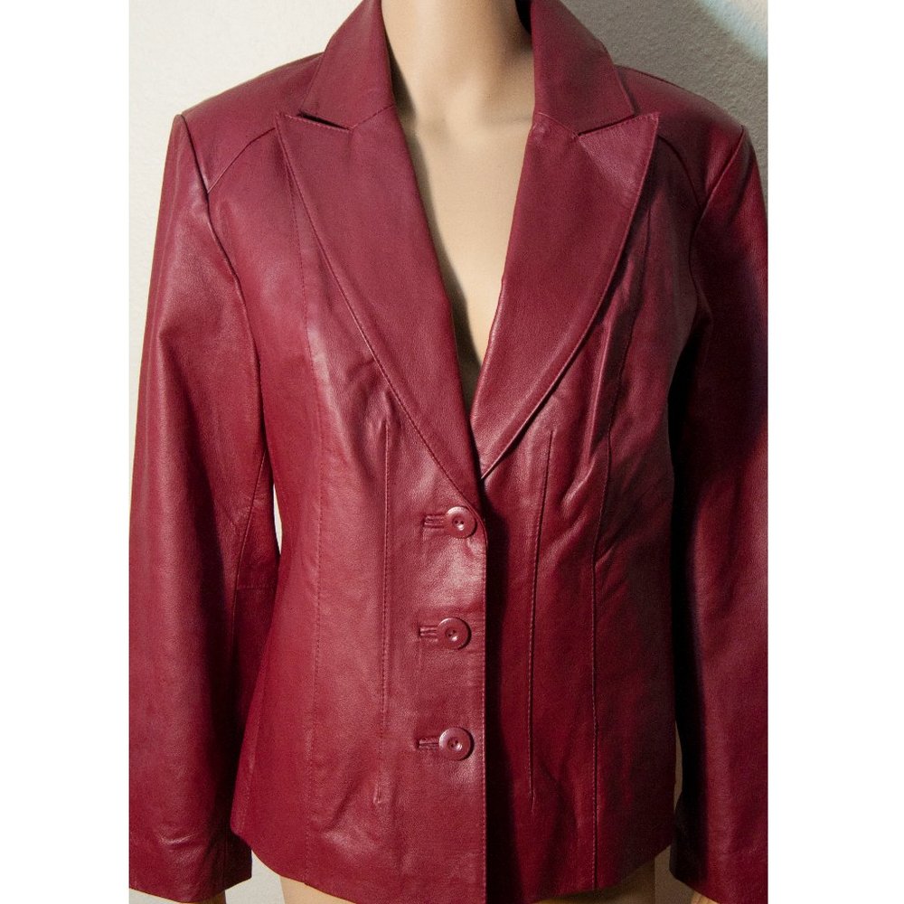 East 5th Burgundy Leather Jacket Petite/ LG